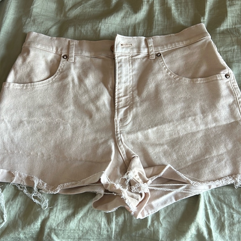 Light Pink Express Coated Denim High Rise Mom Shorts - 8